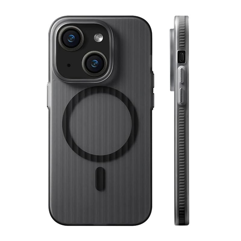 LuxuryKase LK115 Corrugated Pattern Non-slip Hard Bumper Mag-safe Magnetic Wireless Charge Matte Case for iPhone 14 (PC | Black)