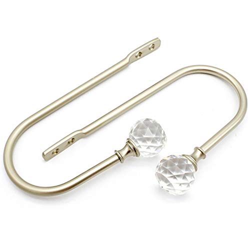 Curtain Drapery Holdbacks, 2 Pack U Shaped Decorative Wall Curtain Rod Hooks With Clear Crystal Ball, Window Treatment Tiebacks (Gold) #TOP2