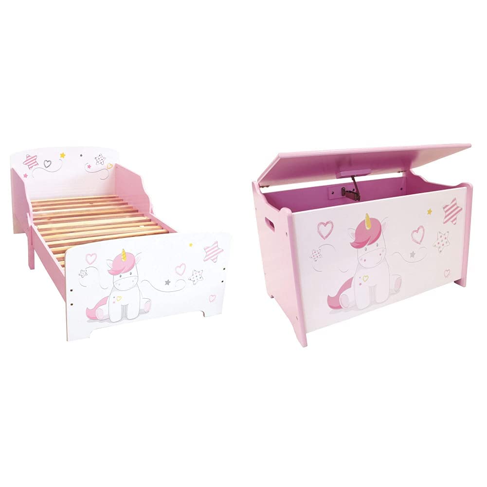 Lit enfant licorne féerique avec son meuble à jouets assorti blanc