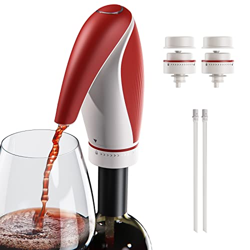 CIRCLE JOY Aireador y Vertedor de Vino Eléctrico Recargable 3 en 1 Decantador de Vino Automático Conservador Regalos en Forma de Pingüino para los Amantes del Vino, Rojo