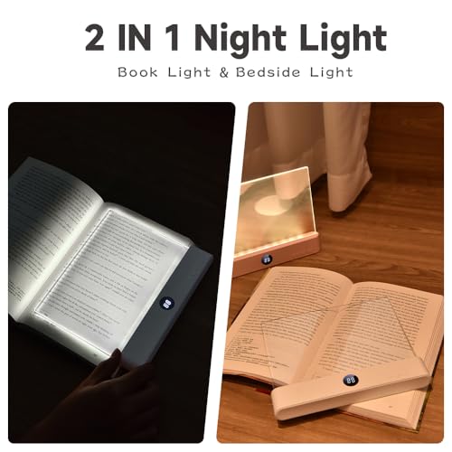 Image of AVEKI Book Light, 3 Colors Flat LED Reading Lights for Books in Bed with Memory Function, Dimming Timer Book Lamp, Rechargeable Bedside Lamps Book Lovers Gifts for Boys and Girls Women Man (Black)