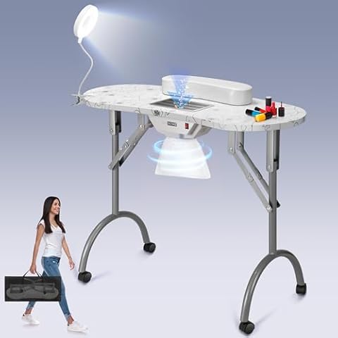 VIVOHOME Portable Manicure Nail Table with Dust Collector Cover