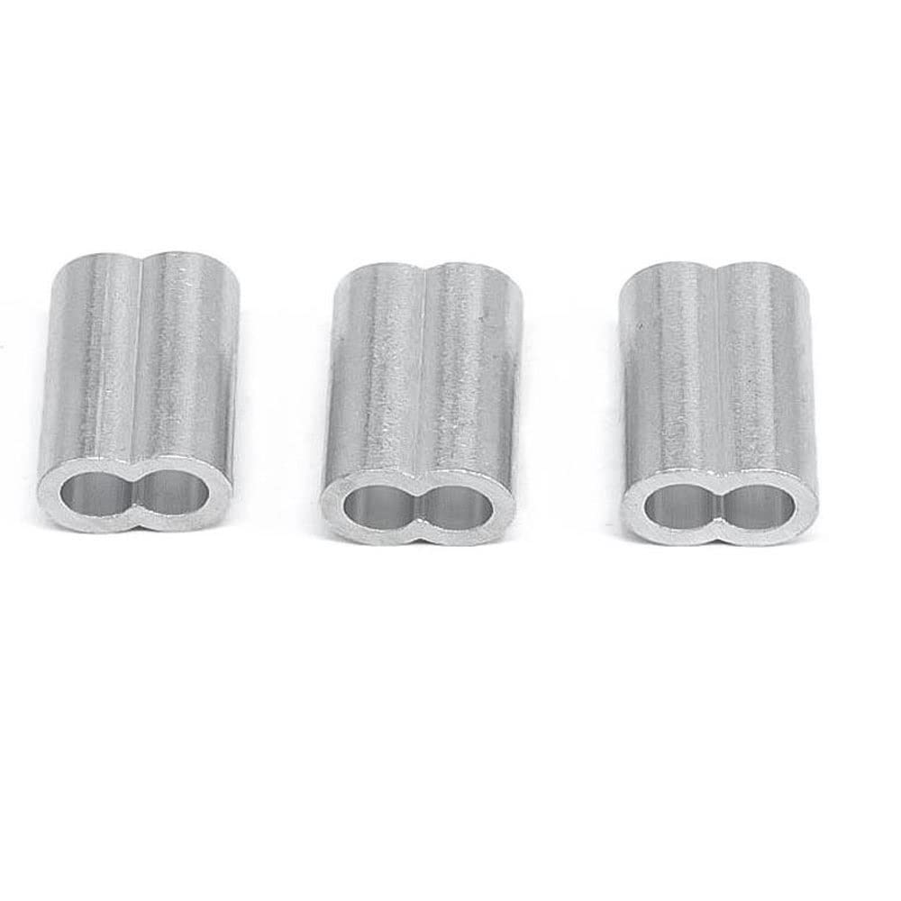 Crimpatura a doppio foro in alluminio per funi metalliche, 3,0 mm, confezione da 10 pezzi - manicotti a crimpare resistenti per cavi metallici, multiplo