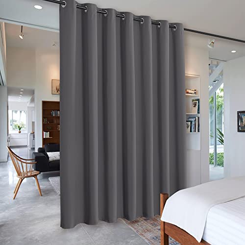 Image of RYB HOME Privacy Curtain for Sliding Glass Door, Light Block Noise Reduce Insulated Curtain Screen Ceiling to Floor for Locker Room Basement Bedroom Closet, 100 inch Wide x 90 inch Long, Grey