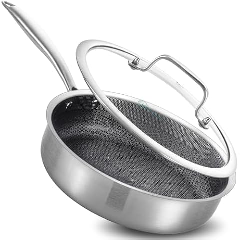 LOLYKITCH 10 Inch Hybrid Stainless Steel Non-Stick Sauté Pan,Skillet,Induction Deep Frying Pan,Dishwasher and Oven Safe,Riveted Handle. Cover