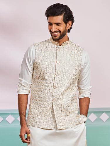 Image of VASTRAMAY Men's Embroidered Nehru Jacket - Festive Ethnic Waistcoat for Festive, Wedding, Party & Traditional Occasion Outfit