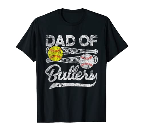 Dad of Ballers Funny Softball Baseball Parent Vintage T-Shirt