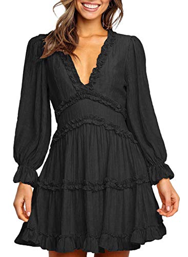Dokotoo Womens Cute Spring Summer Casual Sexy Deep V Neck Ruffle Chiffon Lantern Long Sleeve Elegant Boho Hawaiian Flowy Mini Short Skirt Dresses for Women Party 2021 Black Medium Dokotoo Womens Cute Spring Summer Casual Sexy Deep V Neck Ruffle Chiffon Lantern Long Sleeve Elegant Boho Hawaiian Flowy Mini Short Skirt Dresses for Women Party 2021 Black Medium