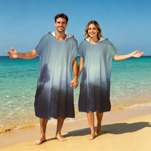 Poncho à capuche imprimé brouillard pour se changer à la plage après le surf