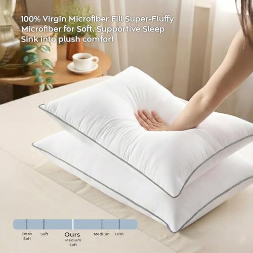 Image of AYKA Ultimate Cotton Bed Pillow Set of 4 | 100% Virgin Microfiber Filling for Neck & Shoulder Support | 17x27 inch Breathable Hotel Quality Pillows | Never Flat, Anti-Bacterial | Supersoft