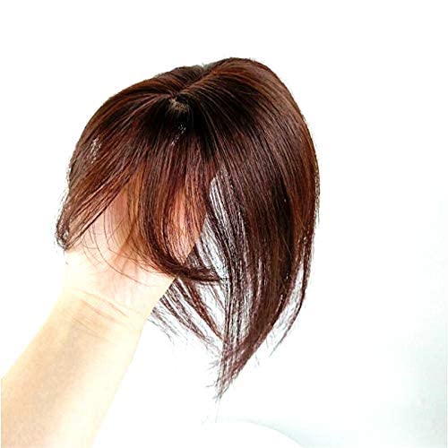 Anemone Jewelry Human Hair Toppers Clip In Hairpieces With 3D Air Bangs Hair For Women Mini Short Straight Hair Bangs Toupee Small Mid Part Wiglets For Mild Hair Loss Volume Cover Gray Hair (Brown) #TOP16