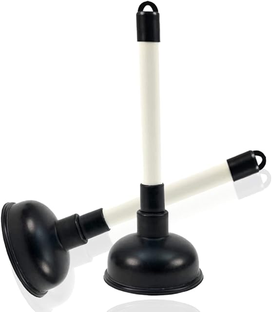 Sink Plunger Small Unblocked with Long Plastic Handle Equipment Cleaner Unclogged Heavy Duty Tool Suitable for Toilet Kitchen Drain Bathroom and Cleaning Shower (White-Black) (NP-123)