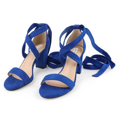 Image of JOY IN LOVE Women's Lace Up Heels 3 Inch Chunky Block Heel Strappy Sandals