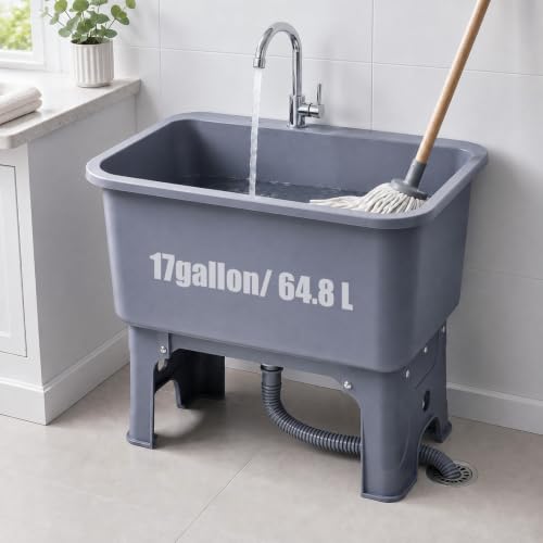 24 Inch Plastic Floor Mop Sink with Raised Stand and Detachable Drain Hose