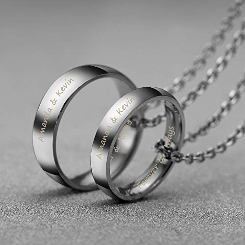Jovivi Personalized Custom Couples Necklace Engraved Name Love Heart His & Hers Matching Rings Set For Men Women Stainless Steel Pendant Necklaces Valentines Day Gifts #TOP1