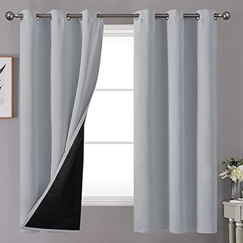 YoungsTex Light Grey 100% Blackout Curtains for Bedroom 63 Inches Length, Grommet Full Room Darkening Window Drapes with Thermal Insulated Liner for Living Room Kids Room, 2 Panels, 42 X 63 Inch Cover