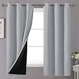 YoungsTex 100% Thermal Blackout Curtains 68 Inches Long for Bedroom 2 Panels, Grommet Insulated Black Out Drapes for Living Room Full Light Blocking Privacy with Liner, Light Grey, 42 X 68 Inch