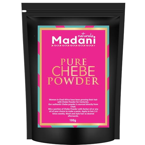 Madani Naturals Authentic Pure Chebe Powder From Chad Africa - Natural Organic Ingredients, Healthy Hair Growth Formula, Helps Prevent Breakage - Dry Damaged Coarse Kinky Chebe Hair Mask (100g)
