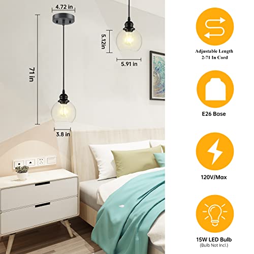 Modern Pendant Light Fixtures, Industrial Hanging Ceiling Lamp With Clear Glass Shade, Vintage Black Pendant Lighting For Kitchen Island Living Room Hallway Bedroom Dining Hall Office Bar Farmhouse #TOP3