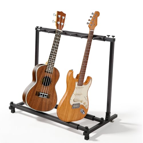 Ktaxon 3/5/7/9 Multiple Guitars Stand Display Stand Guitar & Ukulele & Bass & Banjo Holder for Band, Studio, Home (Square-5 Holder)