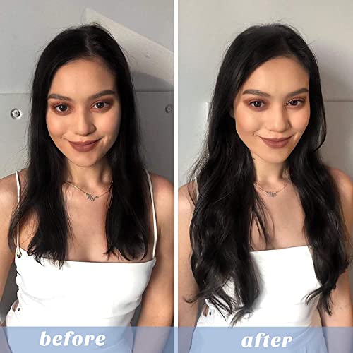 Image of Firstly Traders Halo Human Hair Hairpieces Flip in Women Hair Extension Natural Straight Halo Hair Extensions, 18 inches Natural Black
