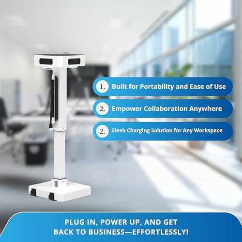 Image of Classroom Basics LuxPower Mobile Charging Tower - 8 AC Outlets & 8 USB Ports, Adjustable Height, Padded, Hidden Casters - Charge 16 Devices, Perfect for Classrooms, Offices, & Conference Rooms