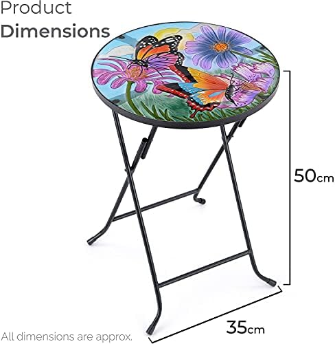 CHRISTOW Bistro Table Glass Top Round Folding Garden Patio Decoration Plant Stand (Painted Butterfly)