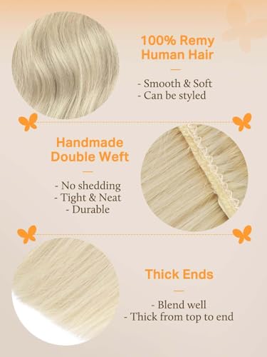 Image of DOORES sew in hair extensions real human hair, Platinum Blonde 24 Inch 120g, Hand Tied Weft Extensions for Women Long Straight