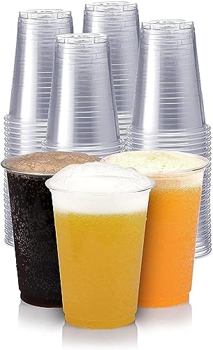 Efforias 50 Half Pint 10oz Heavy Duty Clear Plastic Cups - Strong Plastic Pint Glasses - The Ideal Beer Cup for Festivals, BBQs and Football Games