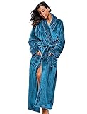 BELLOO Ladies Velvet Fleece Dressing Gown Flannel Bathrobe Full Length, Ocean Blue XL