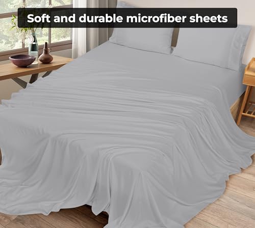 Image of Royale Linens 2 Pack Bulk Flat Sheet Set - Top Sheets - Soft 1800 Microfiber - Wrinkle & Stain Resistant - for Hotel, Massage Table, Hospital, Dorm - Twin Flat Sheet Sold Separately (Twin, Silver)