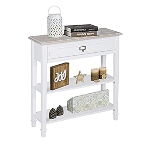 Kinsuite White Console Table with Drawer and Storage Shelf Accent Sofa Table for Entryway Living Room Hallway