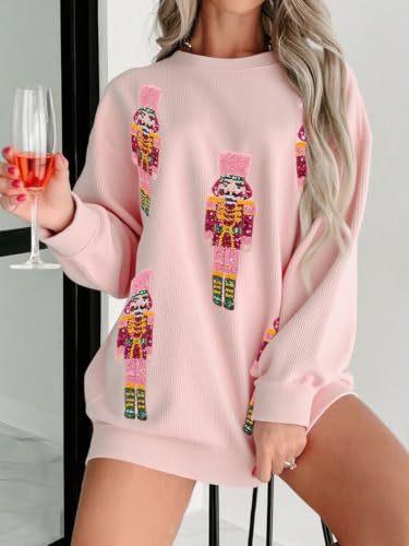 Sequin Nutcracker Pink Oversized Christmas Sweatshirt - Image 4
