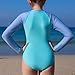 Girls 1-Piece Rash Guard Sets Cute Color Block Long Sleeve Zipper Fashion Beach Sporty Bodysuit Sunscreen Swimsuit