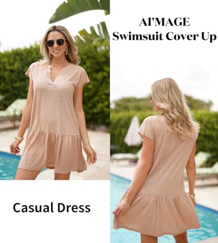 AI'MAGE Womens Swimsuit Coverups Bikini Beach Swimwear Cover Up V Neck Bathing Suit Cover Up Dress A-line Beach Dress2