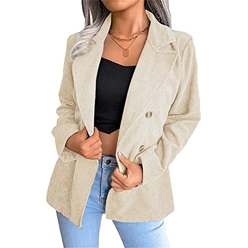 Manteau d'hiver en velours côtelé pour femme beige S contre le froid à manches longues