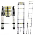 12.5 FT Aluminum Telescoping Ladder Collapsible Extension Ladder with Traceless Alu Tube Design Spring Loaded Locking Mechanism Aluminum Ladder for Outdoor Indoor Use 330 LB Capacity, EN131 Certified