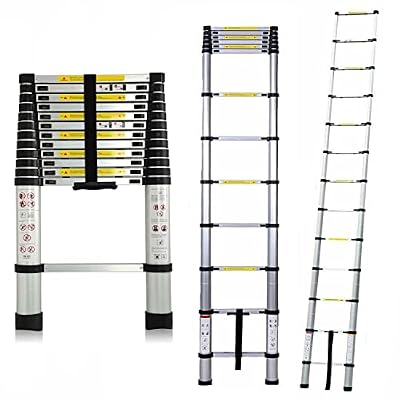 12.5 FT Aluminum Telescoping Ladder Collapsible Extension Ladder with Traceless Alu Tube Design Spring Loaded Locking Mechanism Aluminum Ladder for Outdoor Indoor Use 330 LB Capacity, EN131 Certified
