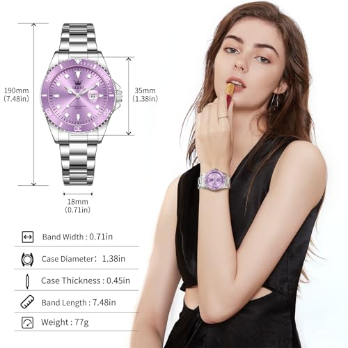 Image of OLEVS Watch Women Silver Watches for Women Luxury for Small Wrists Dress Stainless Steel Women's Wrist Watches Easy to Read Reloj para Mujer Black /Blue /Gold /Green /Pink /Purple
