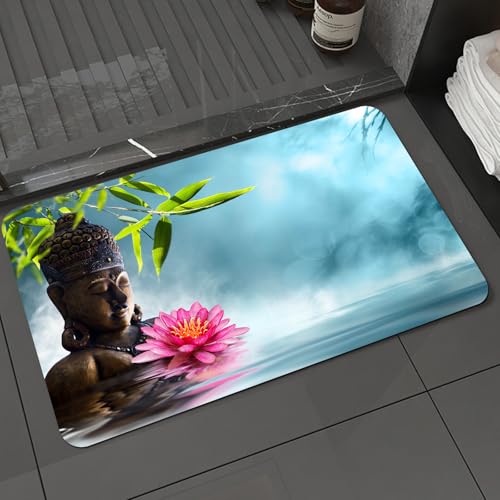 DALEXHM Tapis de Bain 50x80 cm, antidérapant,Doux,Absorbant l'eau,en Microfibre,pour la Salle de Bain,Lavable en Machine,Décoration Zen, Fleurs de nénuphar Zen, Décoration Spa, Feng Shui Nature