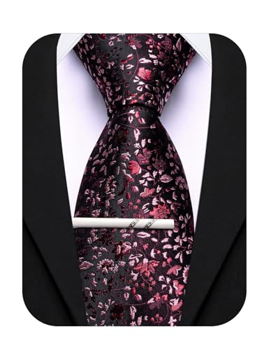 Image of Barry.Wang Floral Ties for Men Flower Necktie with Tie Clip Formal