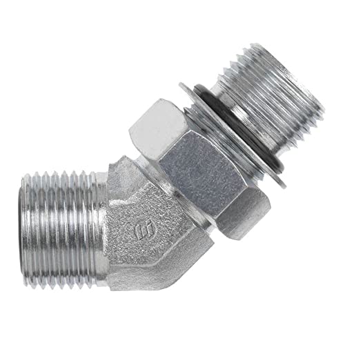 Brennan Industries FS6802-06-06-NWO-FG Forged Steel 45 Degree Elbow O-Ring Face Seal Fitting, 11/16"-16 NPT x 9/16"-18 NPT Thread, 3/8" Male Face Seal x 3/8" Male Adjustable O-Ring Boss