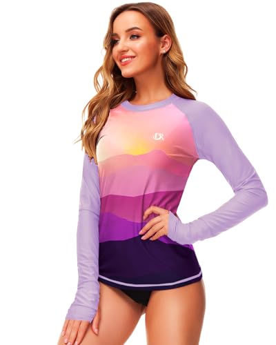 Image of Deerose Womens Gradient Rash Guard UPF 50+ Swim Shirts Surfing Top with Thumb Hole