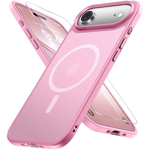 Image of Miracase Magnetic for iPhone Air Case with Screen Protector(Compatible with MagSafe), Slim Thin Translucent Matte Military-Grade Protected Phone Cover for iPhone 17 Air 6.5 inch, Light Pink
