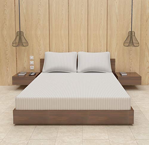 Image of BEVI - Home Premium Self Striped Double King Bedsheet with 2 Pillow Covers 300 TC Ultra-Soft 300 TC Microfiber Bed Sheet| Size (90 inch x 100 inch) Light Grey