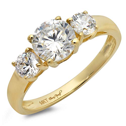 Clara Pucci 1.4 CT Round Cut Solitaire Three Stone Ring 14K Yellow Gold Engagement Wedding Band, Size 7
