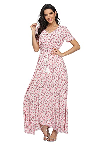Image of VintageClothing Women's Floral Maxi Dresses Boho Button Up Split Summer Casual Long Dress Beach Party Dress