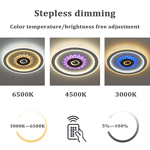 Ventilateurs de plafond avec lampe LED ronde et télécommande pour salon