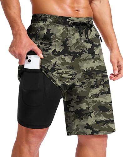 Image of G Gradual Mens Swim Trunks with Compression Liner 7 inch /9'' Quick Dry Board Shorts Swimsuit Bathing Suit for Men Zipper Pockets