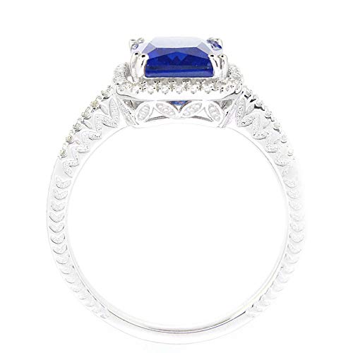 Image of Art Deco Sterling Silver Created or Sumulated Birthstone Halo Ring